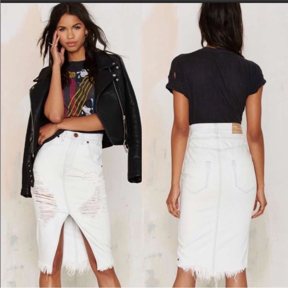 One Teaspoon Skirt Womens 26 Cadillac Bleached Denim Jean Distressed Pencil
